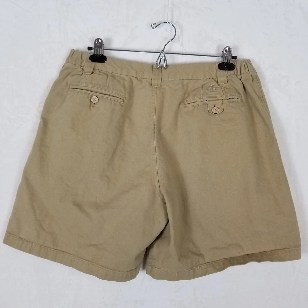 Reyn Spooner Mens Khaki Pleated Chino Shorts 100% Cotton Elastic Waist Tan 36‎